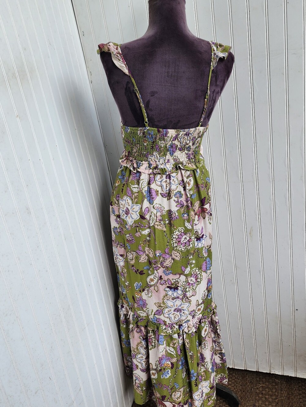 Monteau Los Angeles Women's Maxi Dress Floral Print Green Rayon Nylon Sz S - Picture 16 of 16